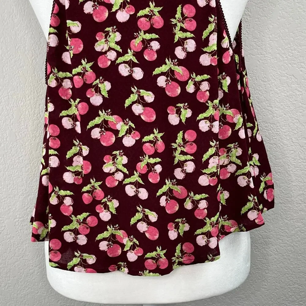 Free People Intimately Worth It Fruit Print Cami Tank Top Burgundy Wine Small
